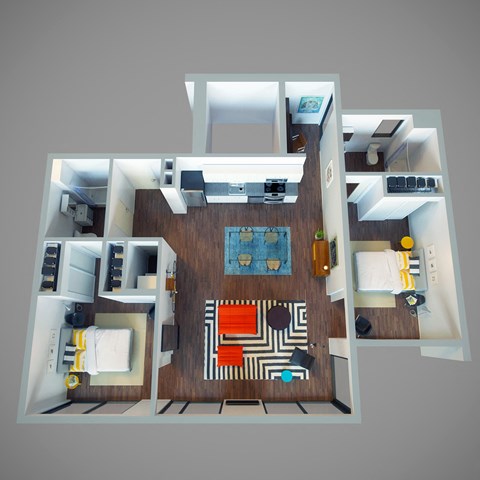 Floor plan for 2 beds, 2 baths, 1136 sqft