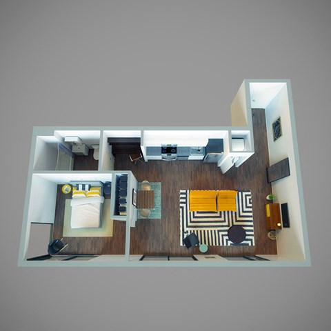 Floor plan for 1 bed, 1 bath, 737 sqft