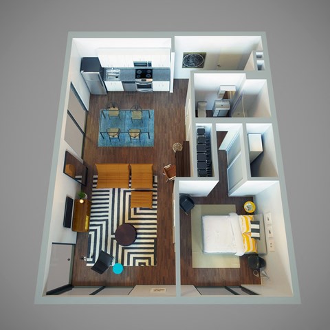 Floor plan for 1 bed, 1 bath, 766 sqft