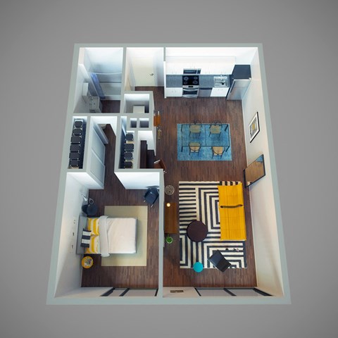 Floor plan for 1 bed, 1 bath, 752 sqft