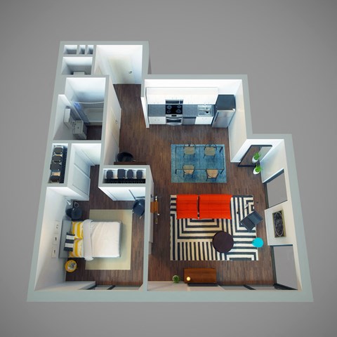 Floor plan for 1 bed, 1 bath, 757 sqft
