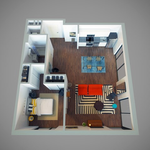 Floor plan for 1 bed, 1 bath, 851 sqft