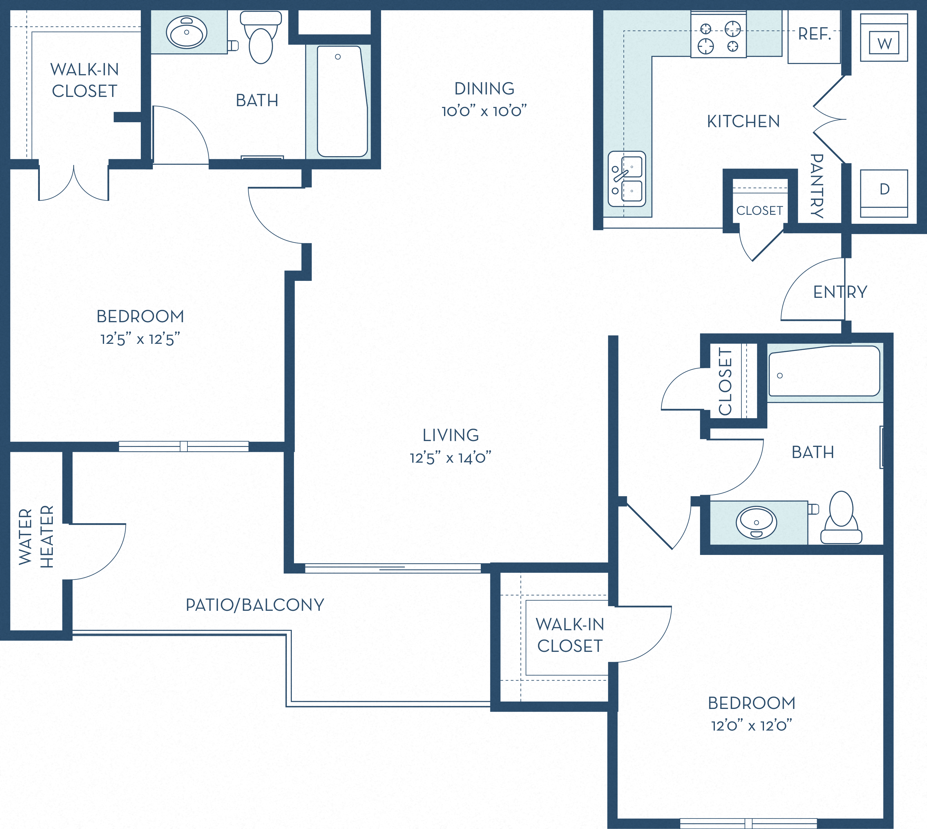 Floor plan for 2 beds, 2 baths, 1060 sqft