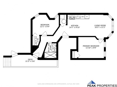 Floor plan for 2 beds, 1 bath