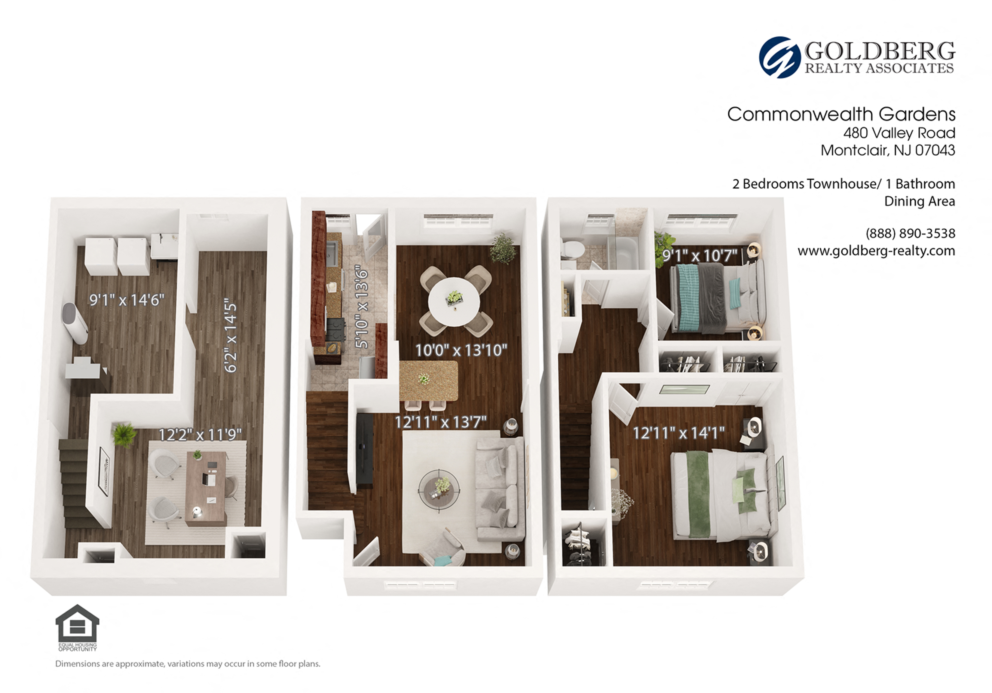 Floor plan for 2 beds, 1 bath, 1500 sqft