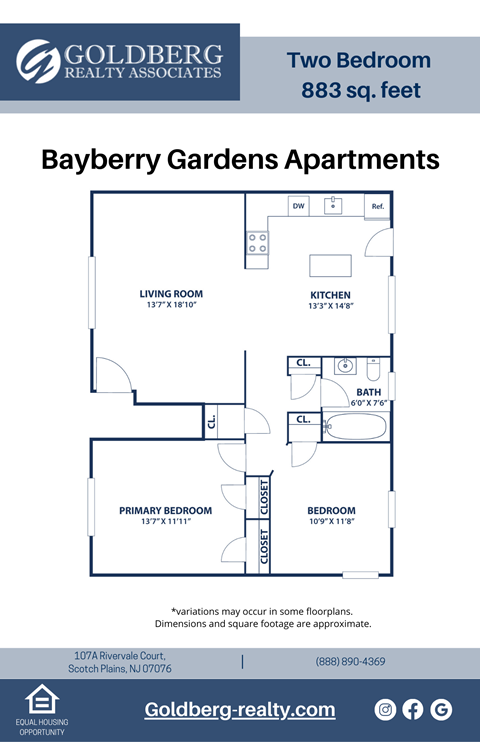 Floor plan for 2 beds, 1 bath, 800 sqft
