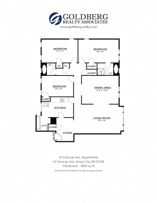 Floor plan for 3 beds, 2 baths, 1800 sqft