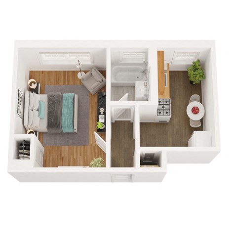 Floor plan for studio, 1 bath, 400 sqft