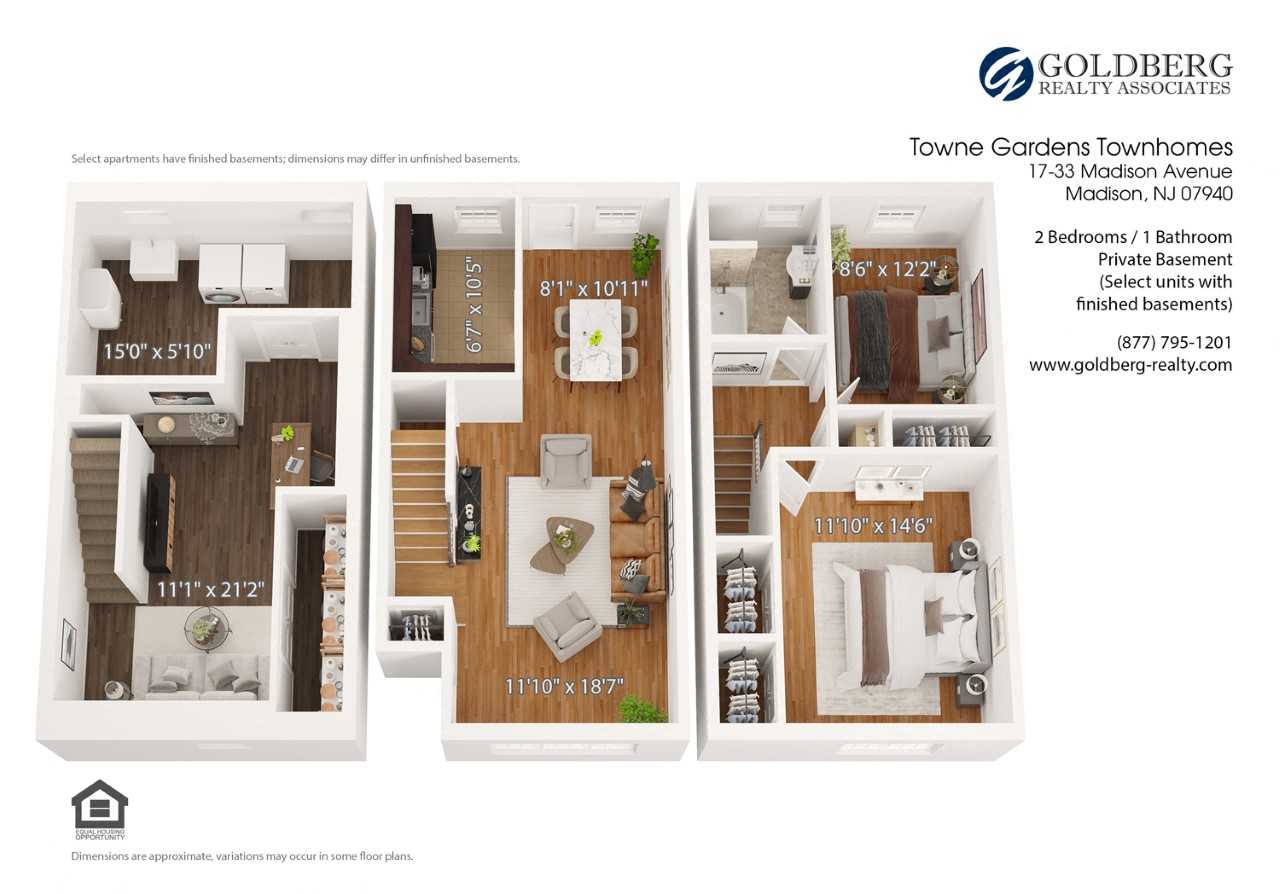 Floor plan for 2 beds, 1 bath, 1490 sqft