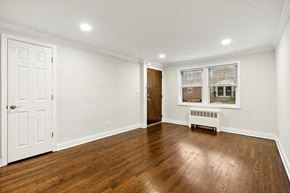 Belleville apartment for rent - a living room with wood floors and white walls and a white door