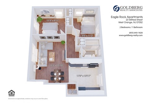 Floor plan for 2 beds, 1 bath, 700 sqft