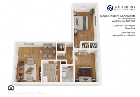 Floor plan for 2 beds, 1 bath, 900 sqft