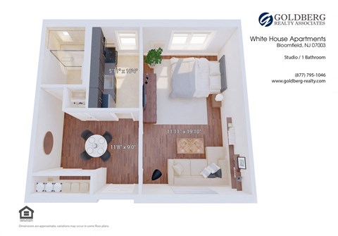 Floor plan for studio, 1 bath, 515 sqft