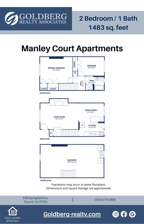 Floor plan for 2 beds, 1 bath, 1483 sqft