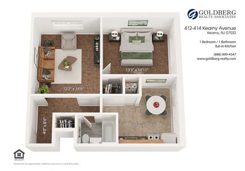 Floor plan for 1 bed, 1 bath, 504 sqft
