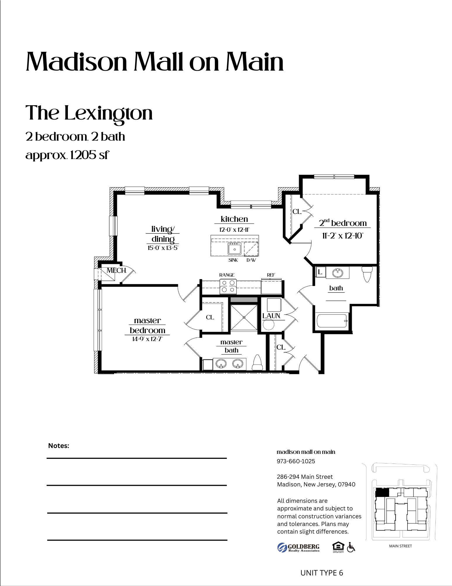 Floor plan for 2 beds, 2 baths, 1205 sqft