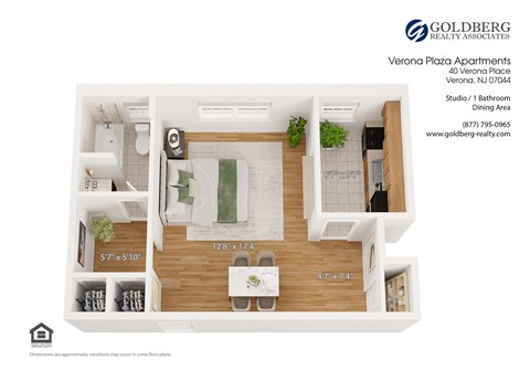 Floor plan for studio, 1 bath, 450 sqft