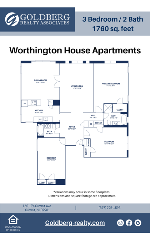 Floor plan for 3 beds, 2 baths, 1760 sqft