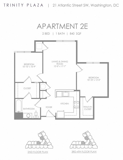 Floor plan for 2 beds, 1 bath, 762 sqft
