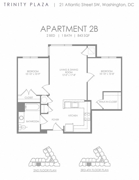 Floor plan for 2 beds, 1 bath, 777 sqft