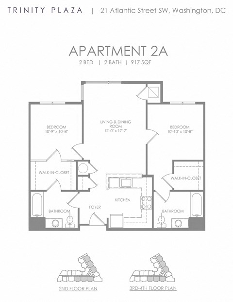 Floor plan for 2 beds, 2 baths, 847 sqft