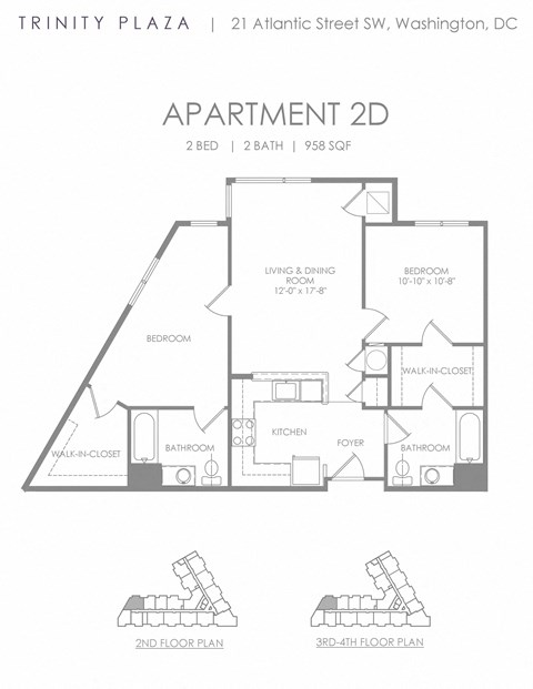 Floor plan for 2 beds, 2 baths, 881 sqft