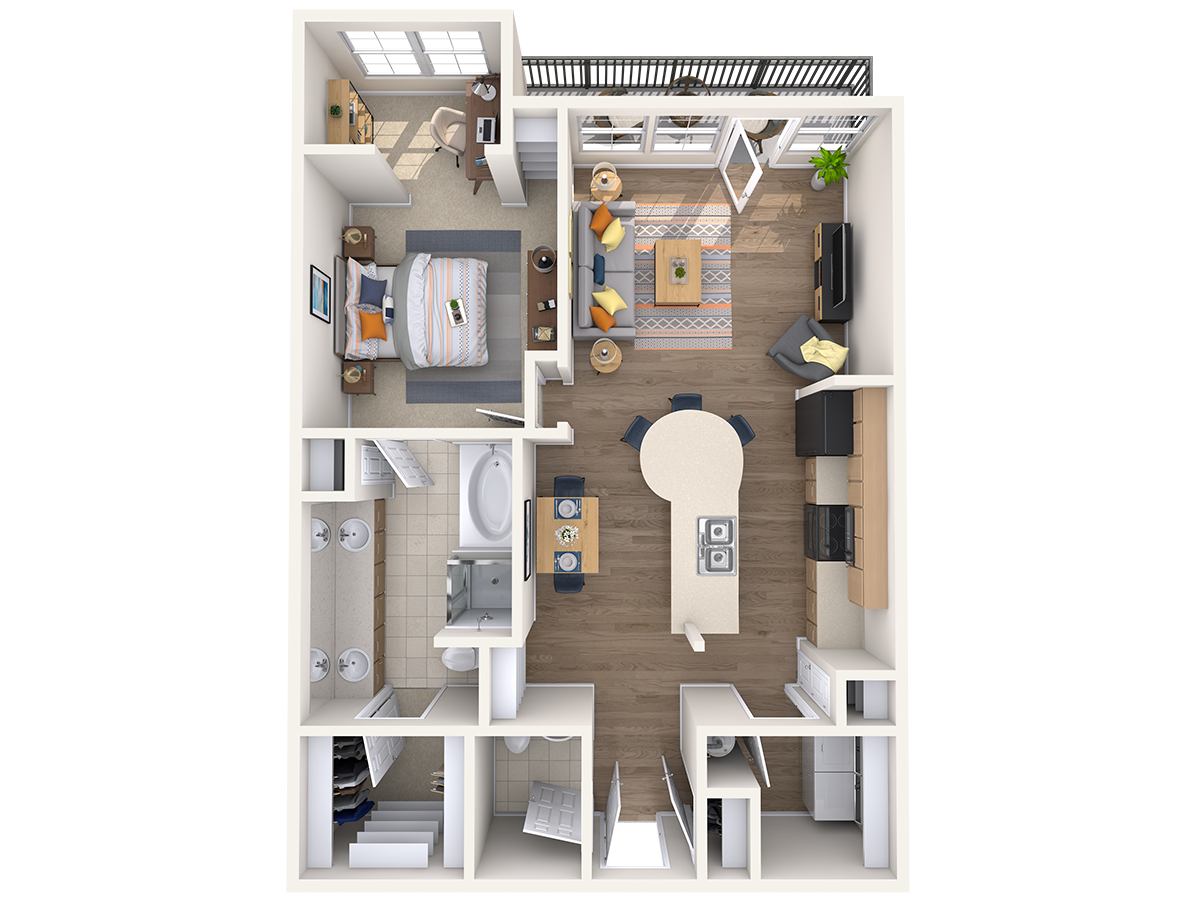 Floor plan for 1 bed, 1.5 baths, 1176 sqft