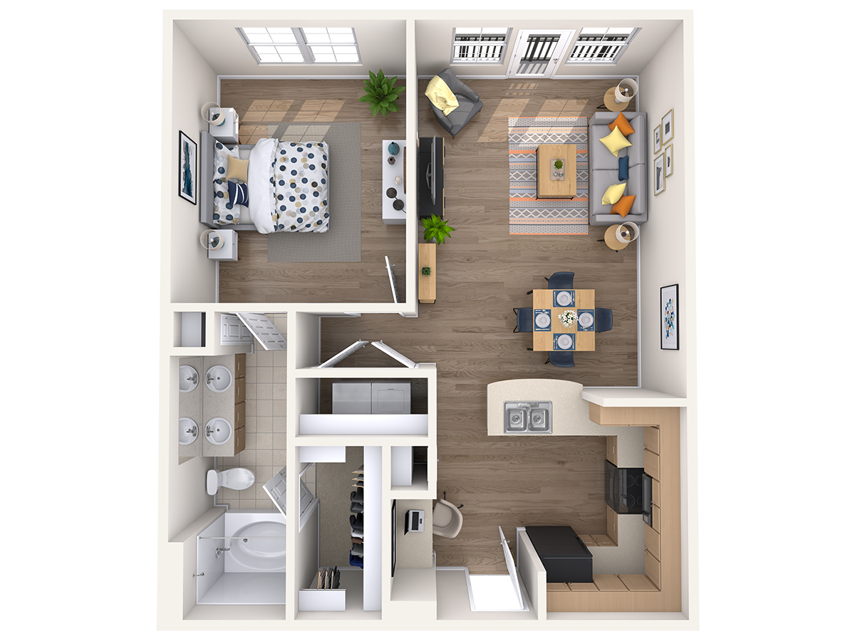 Floor plan for 1 bed, 1 bath, 819 sqft