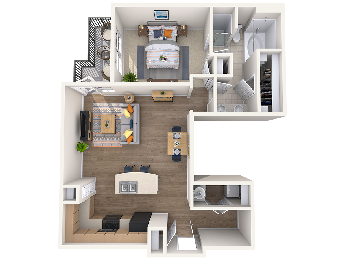Floor plan for 1 bed, 1 bath, 872 sqft