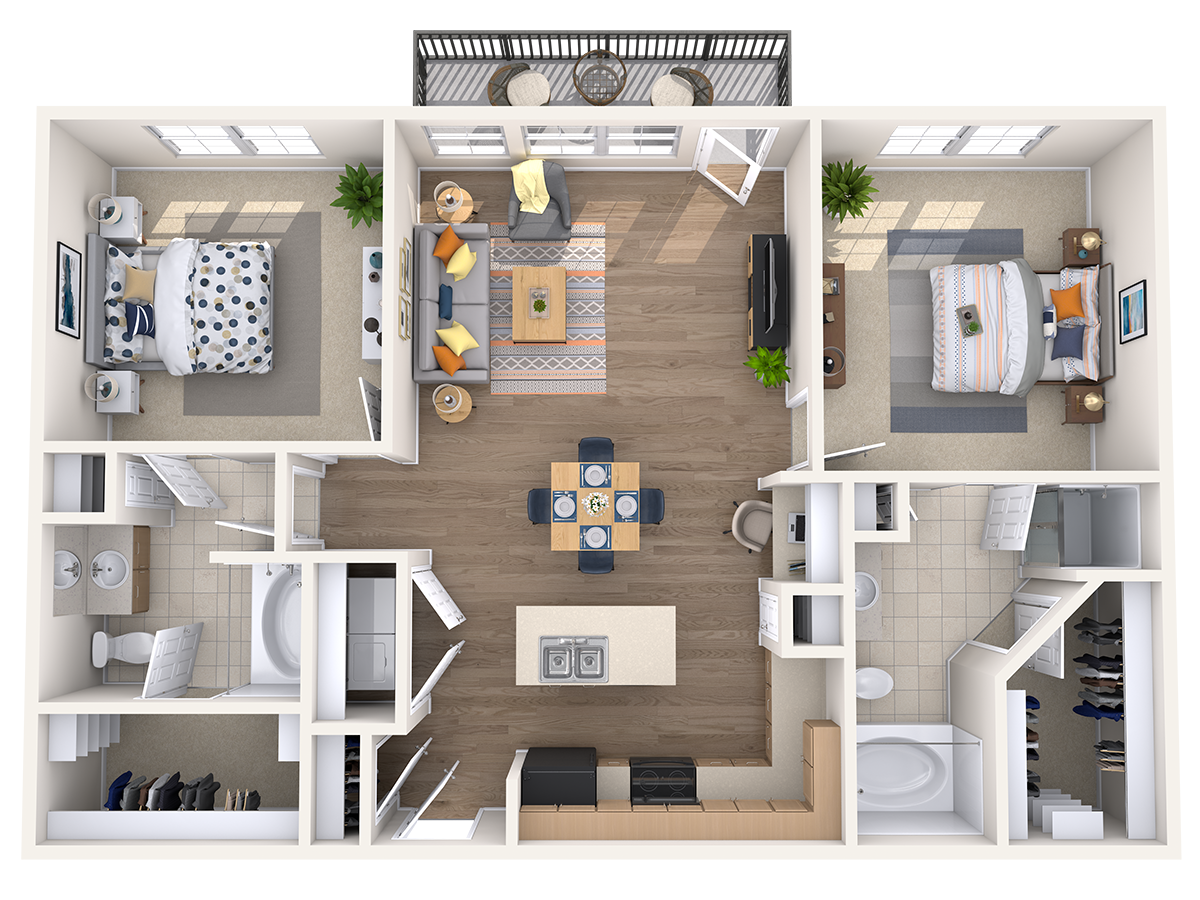 Floor plan for 2 beds, 2 baths, 1148 sqft
