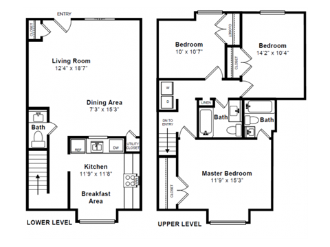 Floor plan for 3 beds, 2.5 baths, 1350 sqft