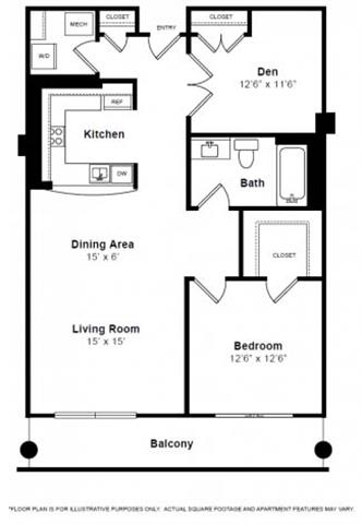 Floor plan for 1 bed, 1 bath, 1066 sqft