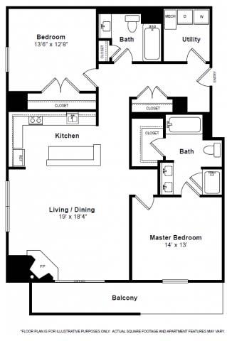 Floor plan for 2 beds, 2 baths, 1485 sqft