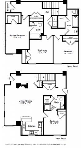 Floor plan for 4 beds, 3 baths, 1728 sqft