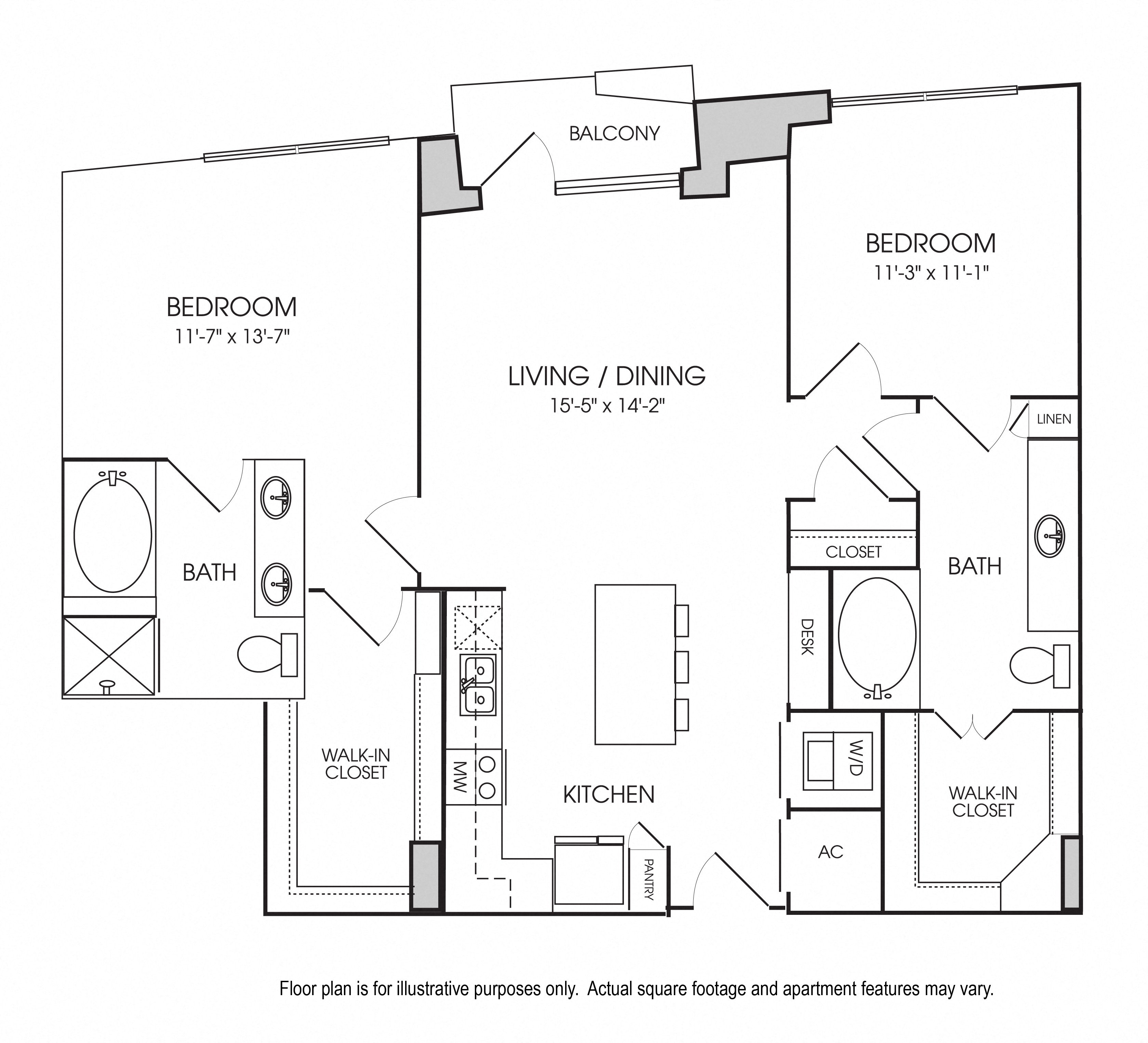 Floor plan for 2 beds, 2 baths, 1194 sqft