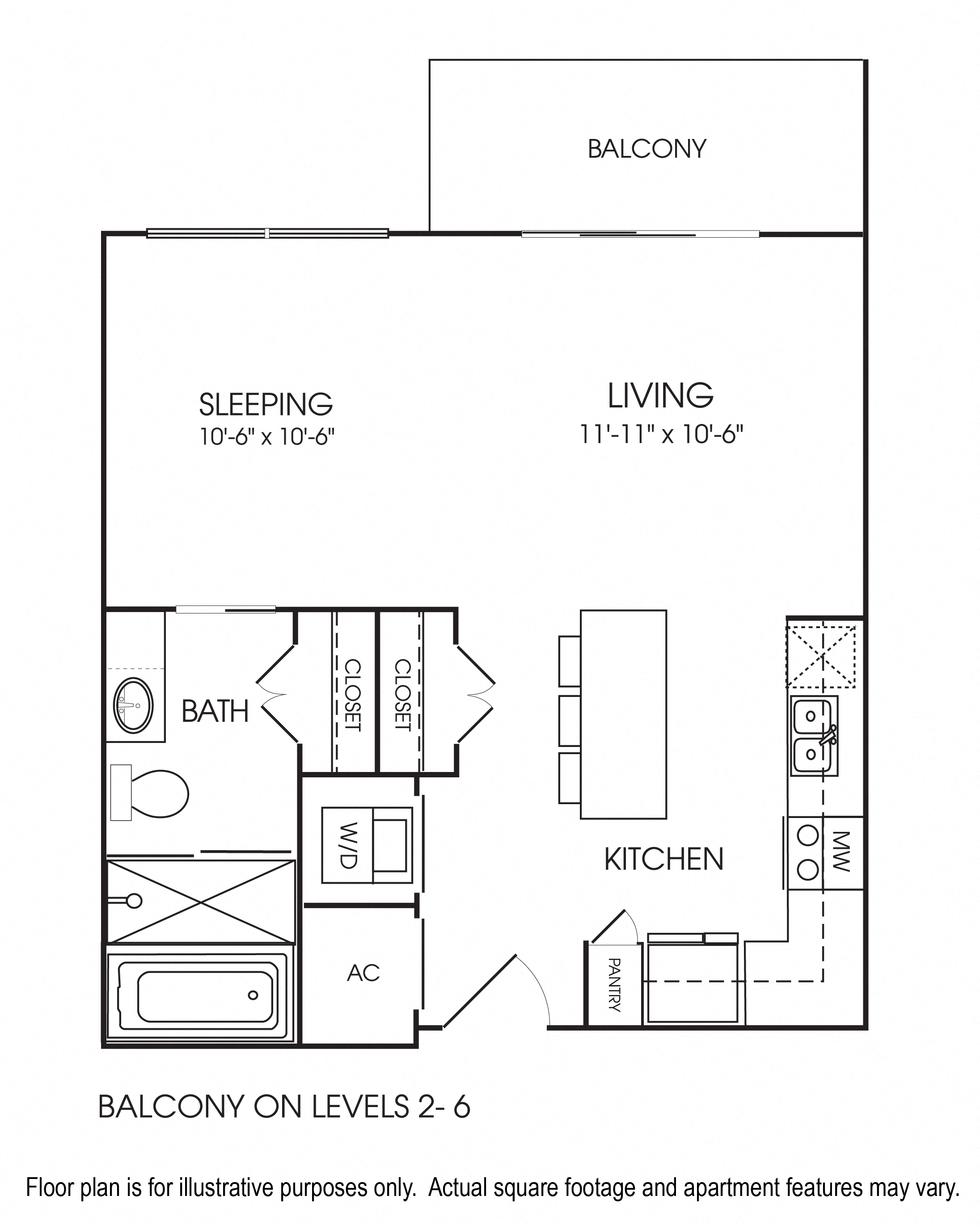 Floor plan for studio, 1 bath, 592 sqft