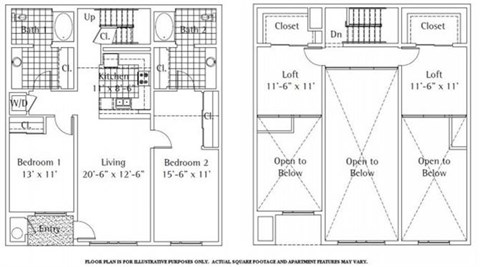 Floor plan for 2 beds, 2 baths, 1759 sqft