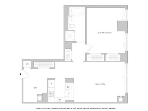 Floor plan for 1 bed, 1 bath, 866 sqft