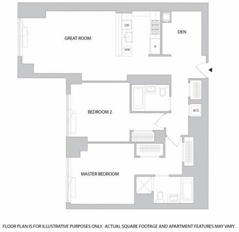 Floor plan for 2 beds, 2.5 baths, 1461 sqft