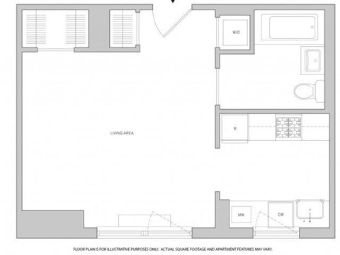 Floor plan for studio, 1 bath, 451 sqft