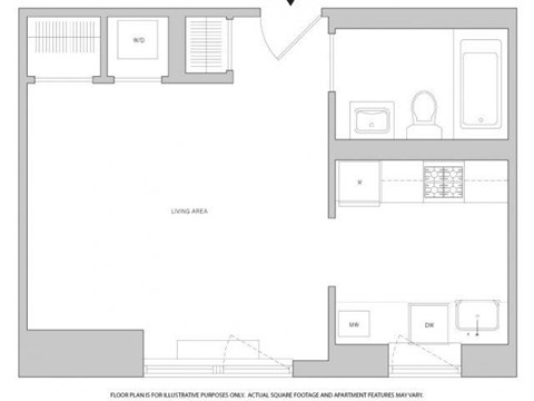 Floor plan for studio, 1 bath, 423 sqft