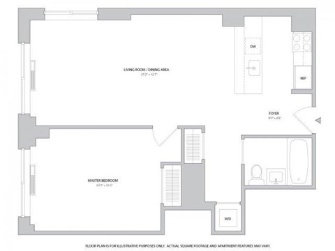 Floor plan for 1 bed, 1 bath, 776 sqft