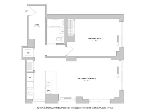 Floor plan for 1 bed, 1 bath, 846 sqft