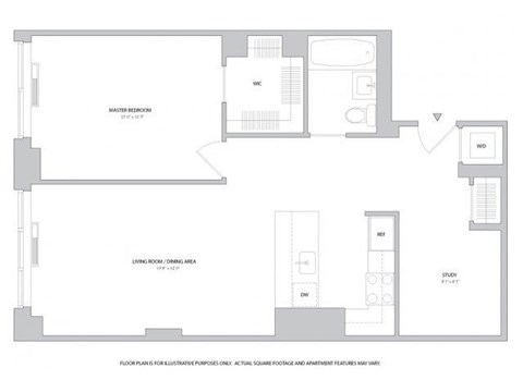 Floor plan for 1 bed, 1 bath, 902 sqft