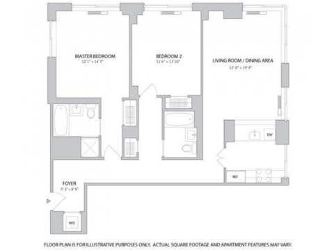 Floor plan for 2 beds, 2 baths, 1198 sqft