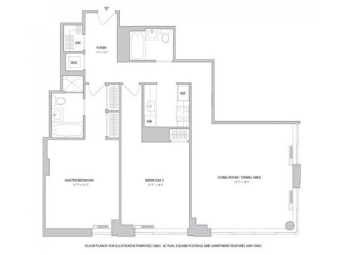 Floor plan for 2 beds, 2 baths, 1258 sqft