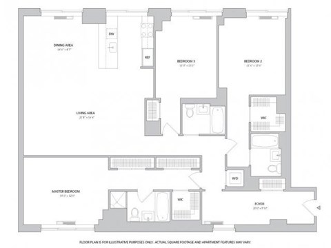 Floor plan for 3 beds, 3 baths, 1883 sqft