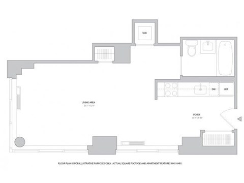 Floor plan for studio, 1 bath, 490 sqft