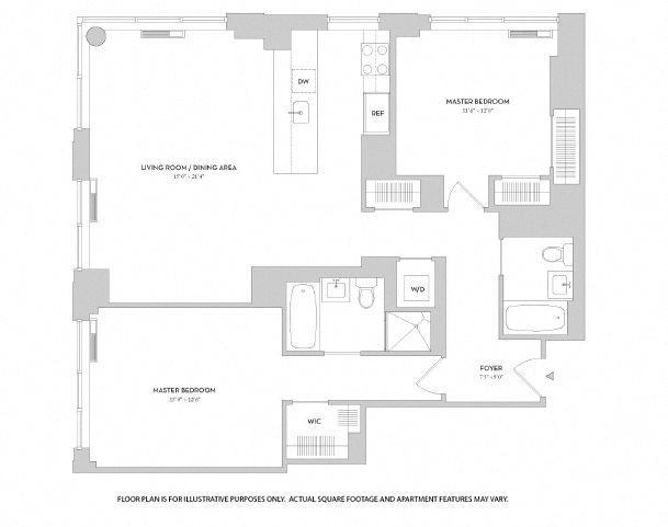 Floor plan for 2 beds, 2 baths, 1267 sqft