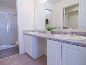 East Lansing apartment for rent - a white bathroom with a sink and a mirror